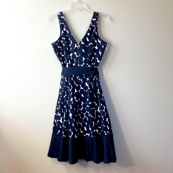 Navy polka dotted belted dress, Nine West size 10 - Picture 5 of 9